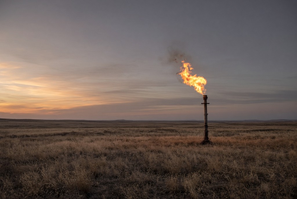 Gas flare at an energy production site